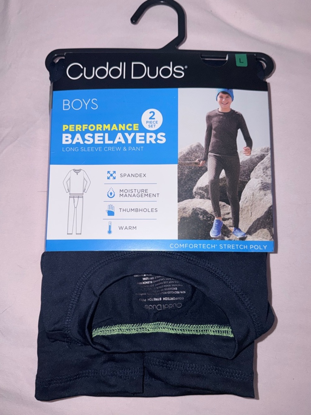 Cuddl Duds Boys Performance Baselayers Long Sleeve Crew & Pant - Navy